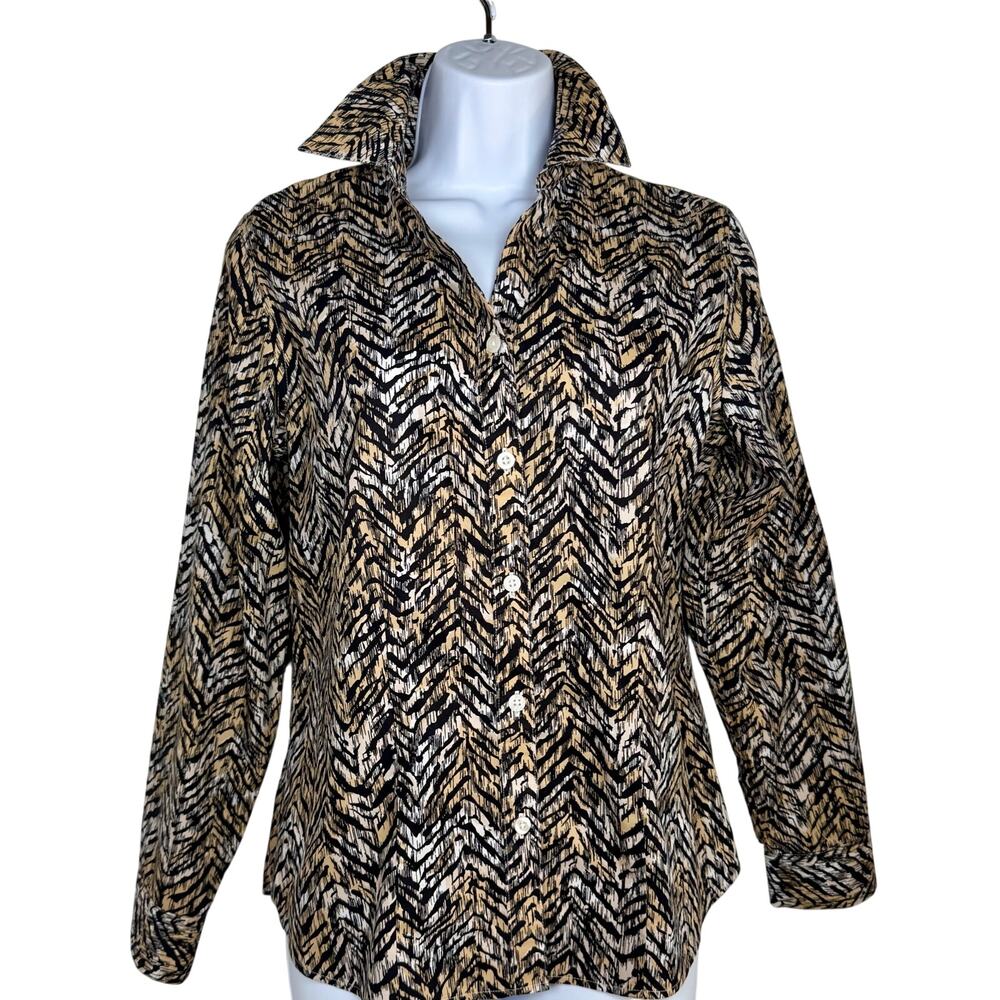 Chico's women's tiger animal print Button Down shirt sz0 us4-6 small y2k noniron